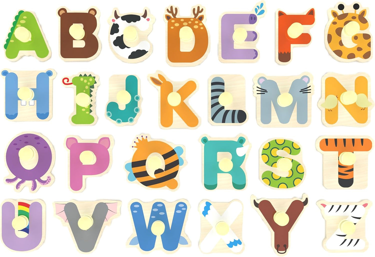 Wooden Peg Puzzle for Toddlers, Alphabet Learning Toys, Baby Puzzles Alphabet Board for Kids, Preschool Knob Puzzle for Boys Girls, Chunky ABC Shape Puzzles for 2 3 4 Year Old