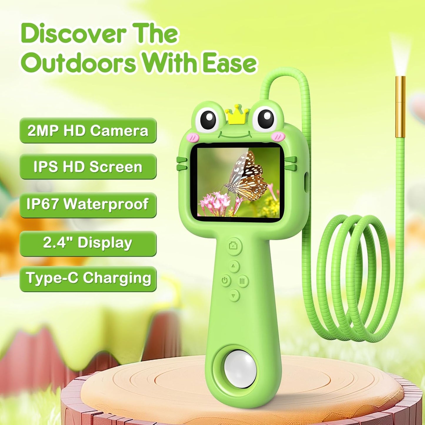 Toy Borescope Camera with Ligh for Kids - Ourdoor Educational STEM Toy Gift for 4 5 6 7 8 9 10 Years Old Boys Girls Birthday, Kids Toy Camera for Outdoor Adventures & Nature Discovery (Blue)