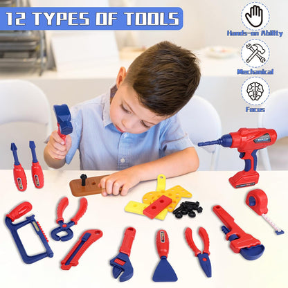 Kids Tool Set,MAGIC4U Toddler Tool Set with Tool Bag,11 Tools Equipements,Pretend Play Construction Kits for Kids Age 3-6 Years Old,Toddler Boy Toys