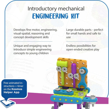 Thames & Kosmos Kids First: Intro to Tools & Building STEM Experiment Kit for Ages 3+ | Build 6 Models, Learn Basic Mechanical Engineering Principles | Make Your Own Workbench with Durable Parts