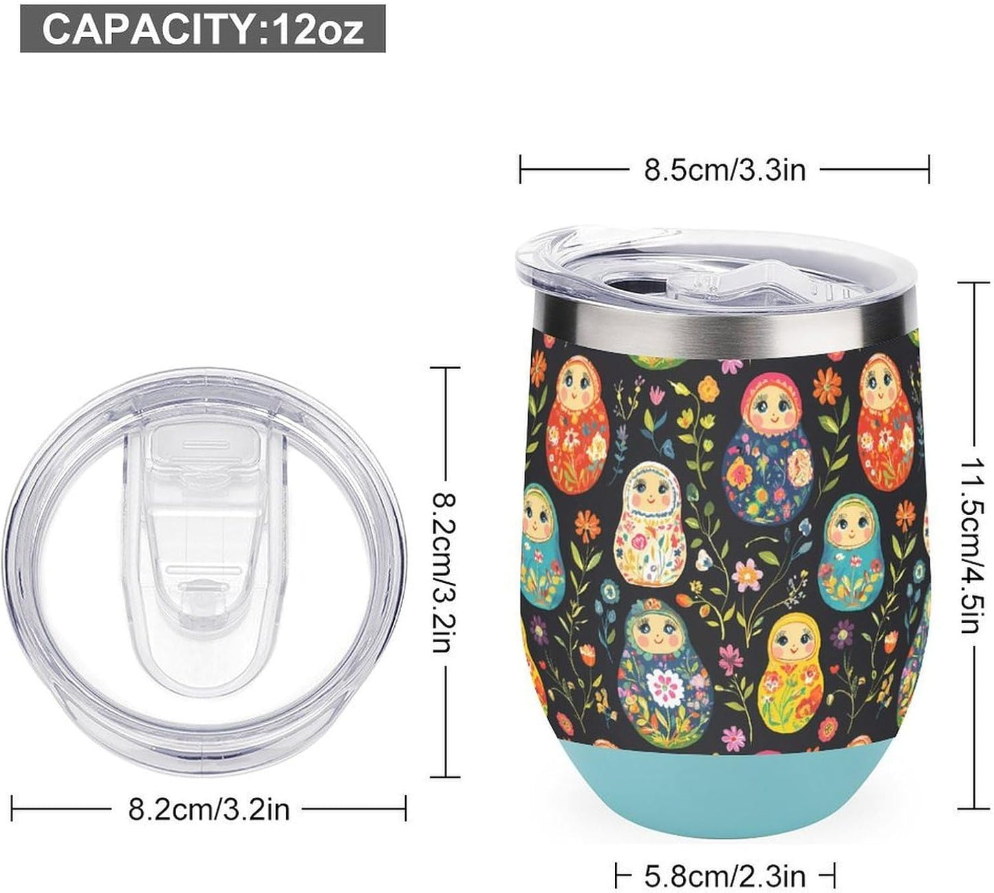 Russian Nesting Dolls Flowers Insulated Cups & Mugs 12 Oz Double-Wall Coffee Cup with Lids Drinks Tumbler for Women Men