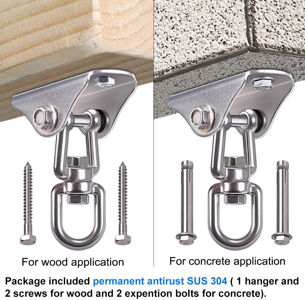 SELEWARE Anti-Squeaking Swing Hanger Stainless Steel Swing Set Hook Ceiling Mount Bracket for Hammock Chair Toddler Swing Yoga Swing Punching Bag 2 Packs