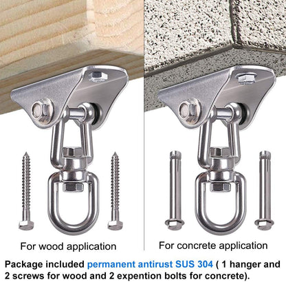 SELEWARE Anti-Squeaking Swing Hanger Stainless Steel Swing Set Hook Ceiling Mount Bracket for Hammock Chair Toddler Swing Yoga Swing Punching Bag 2 Packs