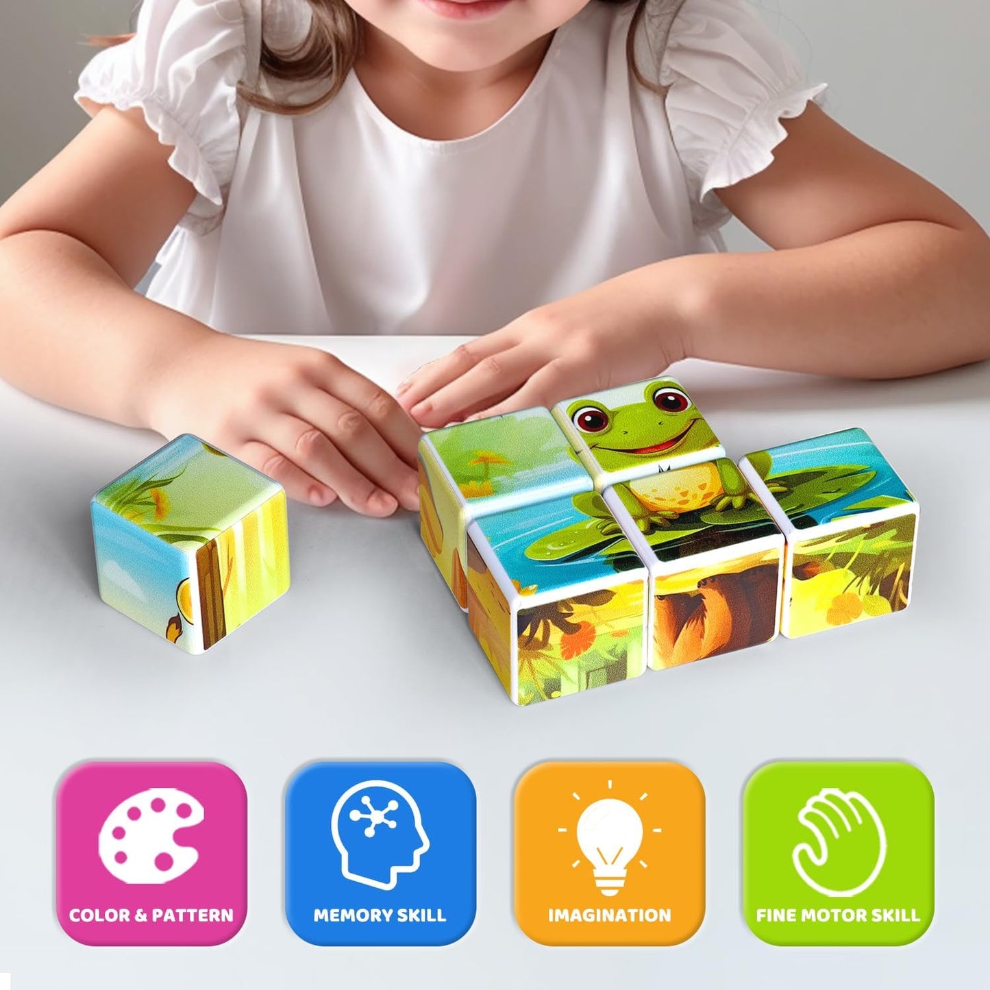 Pairez Toys 3D Magnetic Cubic Jigsaw Puzzle Toys for Toddlers, Large Building Blocks Cubes 1.65 Inches, Sensory & Montessori Toys for Kids 3-5