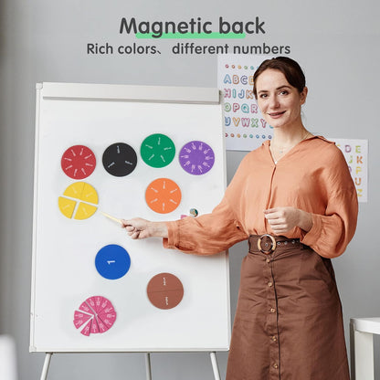 Set of 4 Magnetic Fraction Circles 204 pcs Fraction Bars Set, Rainbow Math Manipulatives Learning Toy for Preschool Elementary School Classroom Educational Kit