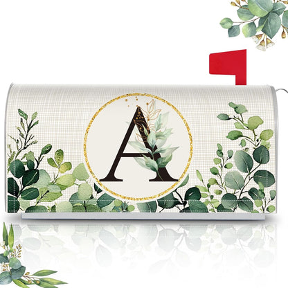 Tiamon Monogrammed L Mailbox Covers Magnetic Eucalyptus Welcome Letter Box Wrap Standard Size 21x18 Inch Spring Summer Leaves Mailbox Decor Eucalyptus Letter Numbers Decoration for Outdoor Garden Yard