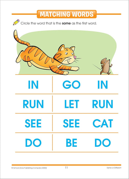School Zone Same or Different Workbook: 32 Pages, Preschool, Kindergarten, Words, Letters, Colors, Matching, Compare and Contrast, Ages 3 to 5 (Get Ready! Book Series)