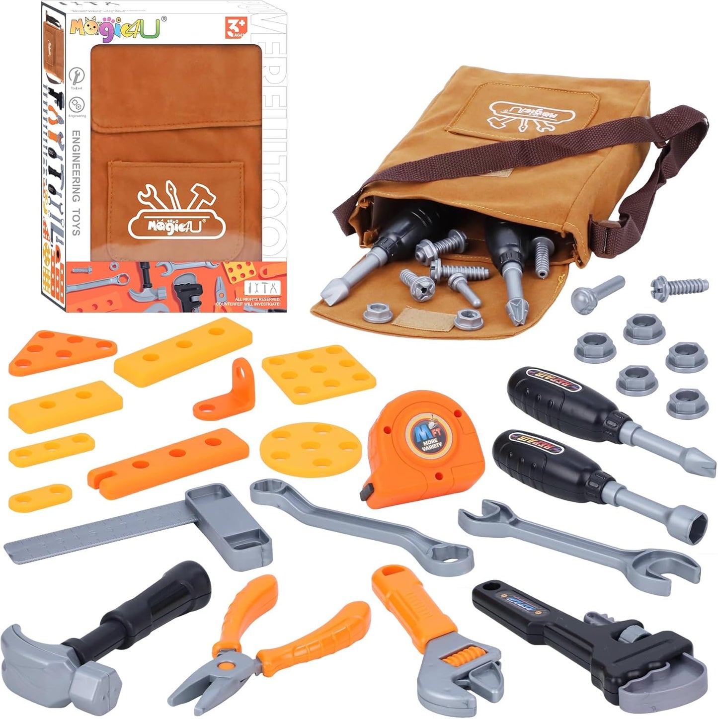Kids Tool Set,MAGIC4U Toddler Tool Set with Tool Bag,11 Tools Equipements,Pretend Play Construction Kits for Kids Age 3-6 Years Old,Toddler Boy Toys
