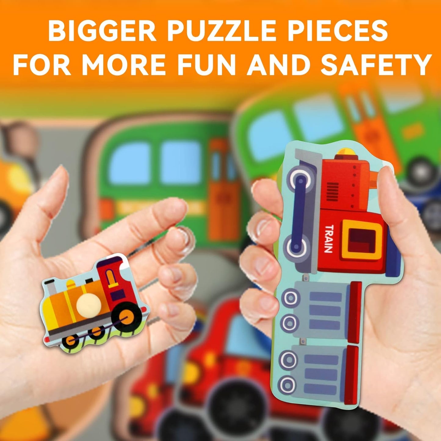 WOOD CITY Toddler Puzzles and Rack Set, Wooden Peg Puzzles Bundle with Storage Holder Rack, Educational Knob Puzzle for Kids Age 2 3 4 Years - Alphabet Number Shape Dinosaur Animal Vehicle