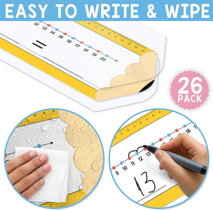 26 Pack Boho Number Line Dry Erase Boards Cards, 14"x4", Double-Sided, 0-10 on One Side & 0-20 on Other Side, Math Manipulatives for Student, Education Classroom Must Haves