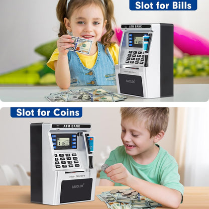 BAODLON Piggy Bank for Kids, ATM Machine Bank for Real Money with Debit Card, Bill Feeder, Coin Recognition, Balance Calculator, Electronic Savings Safe Box, Cool Stuff Toys Gifts for Teen Boys Girls