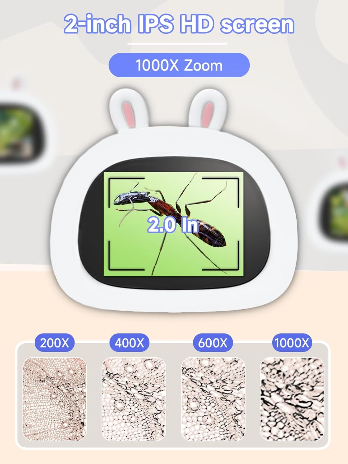 Acoath Microscope for Kids, 1000X Handheld Digital Miniscope with 2.0" Screen, Portable Pocket Microscope Education Toys Birthday Gifts for Age 3 4 5 6 7 8 9 10 Girls Boys