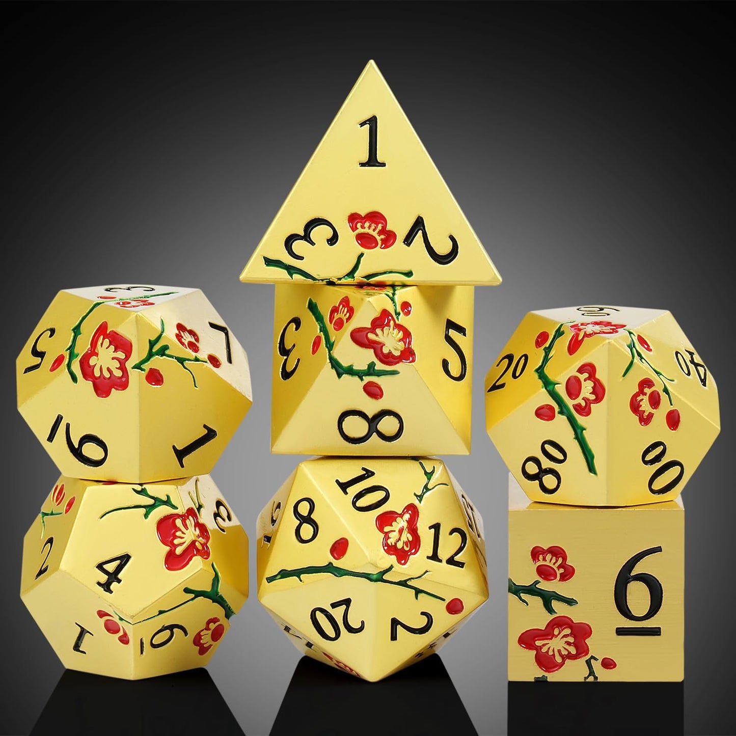 DnDnD Heavy Polyhedral Metal Dice Set with Metal Box, 7-die Shiny Blue Surface with Golden Number for RPG,Dungeons and Dragons,Pathfinder,Shadowrun,D&D,Role Palying Game and Math Teaching - Colors A