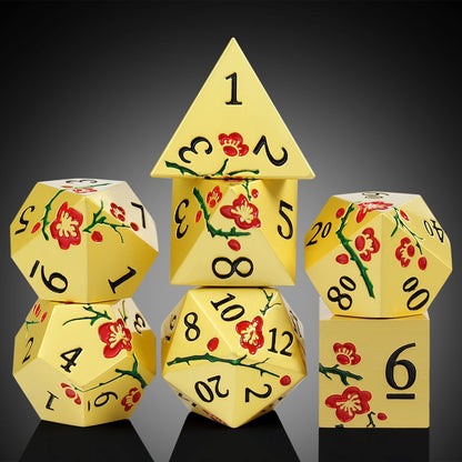 DnDnD Heavy Polyhedral Metal Dice Set with Metal Box, 7-die Shiny Blue Surface with Golden Number for RPG,Dungeons and Dragons,Pathfinder,Shadowrun,D&D,Role Palying Game and Math Teaching - Colors A