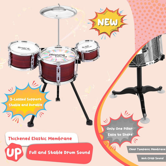 Upgraded Toddler Drum Set with Lights Kids Jazz Drum Kit, Musical Instrument Toys for Toddler 3-5 Boys Girls Christmas Birthday Gift