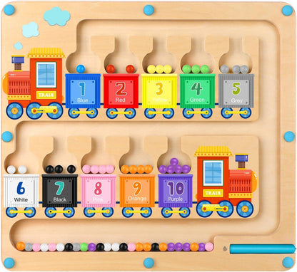 wakeInsa Magnetic Color and Number Maze,Montessori Toy for 2-5 Years Old Girls,Wooden Magnet Balls Puzzles,Toddler Busy Board Game,Preschool Learning Activities,Christmas & Birthday Gift for Kids