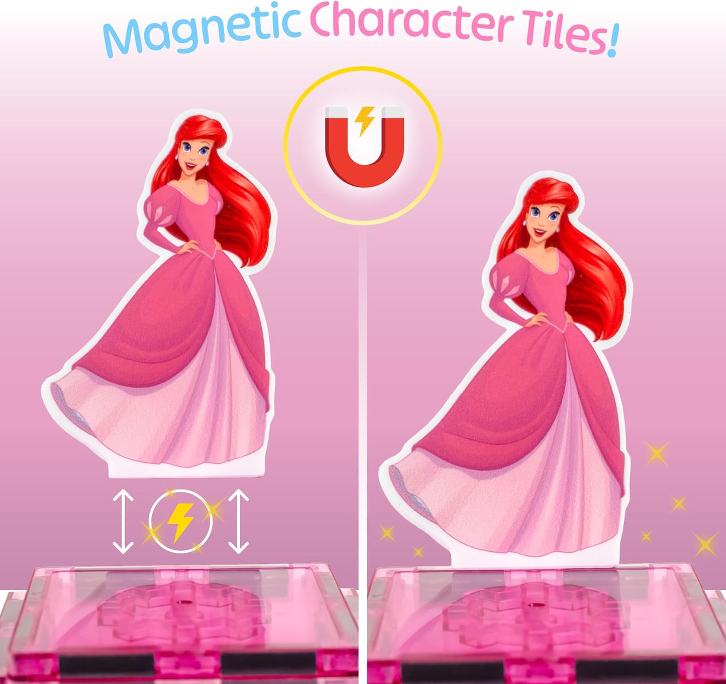Disney Princess Toys Magnetic Tiles Castle Set - 172-Piece STEM Building Toy with Ariel, Moana, Snow White, Tiana & Rapunzel Characters, Marble Run Slides, Disney Toys for Girls Ages 3+