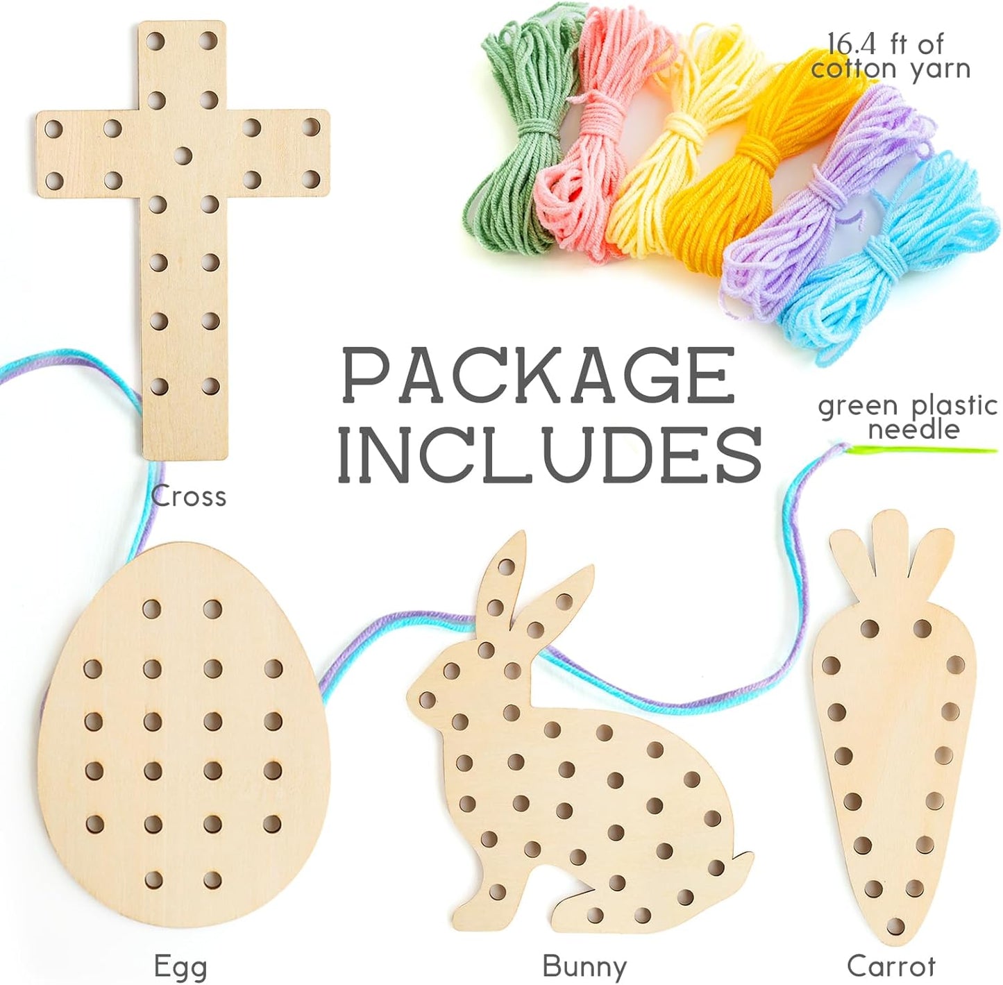 Easter Basket Stuffers - Easter Basket Essentials - Set of 4 Wooden Lacing Card Toys - Gifts for Girls Boys Teens - Spring Craft Activities Party Supplies for Girl Toddler Kids Basket Filler