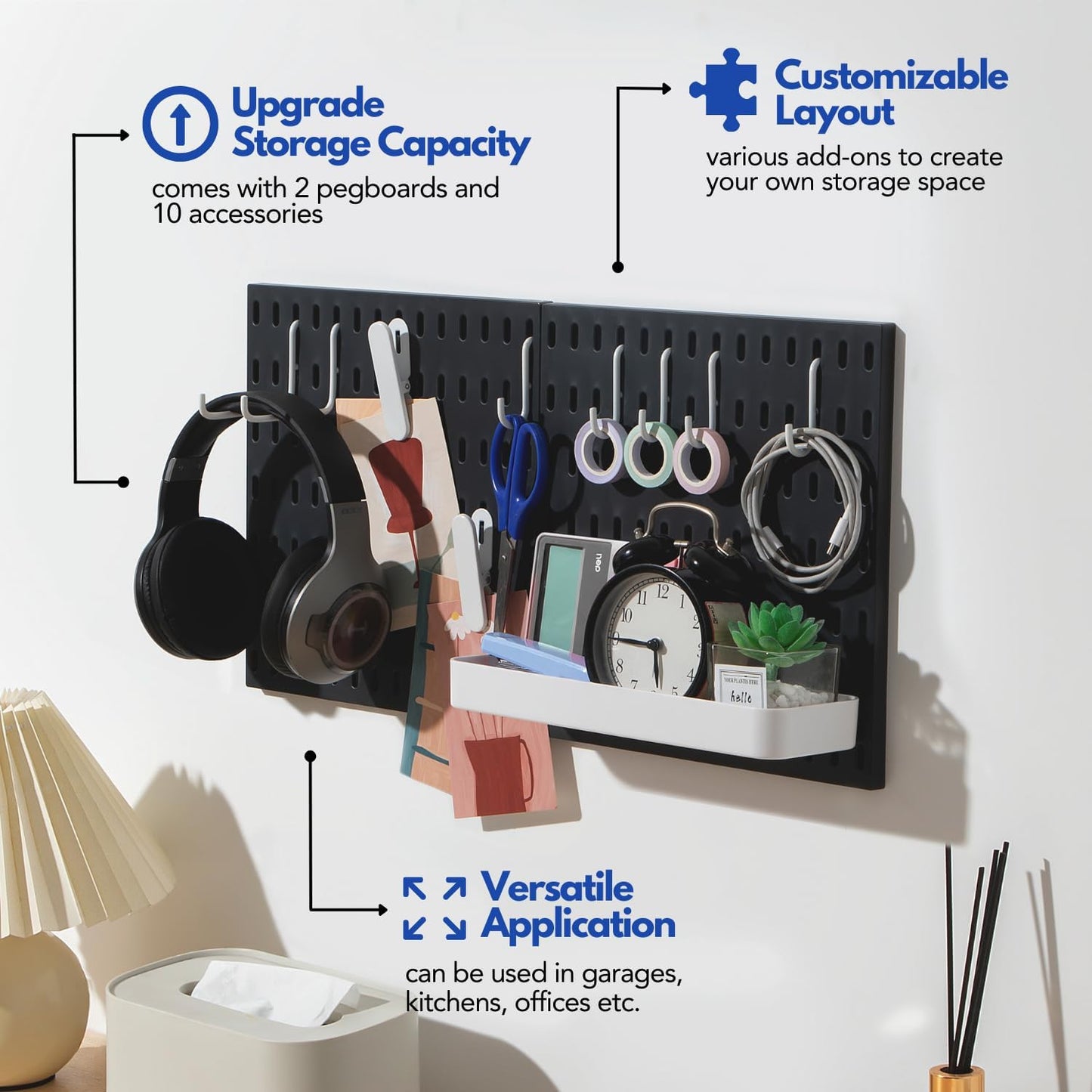 Keepo Peg Board Wall Organizer – Plastic Pegboard Panels, Modular Peg Board Storage System for Home Office, Craft Room, Gaming Setup (White, 33″×22″)