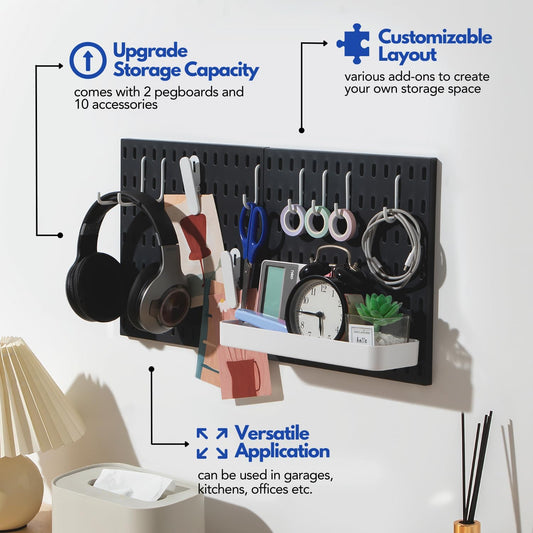 Keepo Peg Board Wall Organizer – Plastic Pegboard Panels, Modular Peg Board Storage System for Home Office, Craft Room, Gaming Setup (White, 33″×22″)