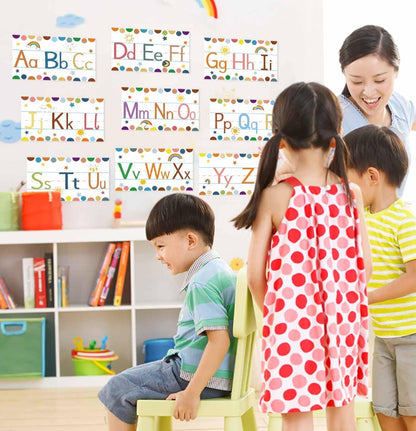 12 Pcs Alphabet Bulletin Board Strips Alphabet and Number Lines ABC Rainbow Themed Alphabet Poster for Preschool Kindergarten Bedroom Playroom Classroom Wall Decoration