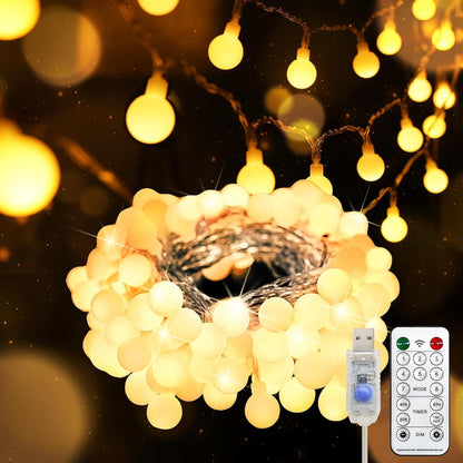 suddus String Lights for Bedroom, 66ft 200 Led Connectable Globe String Lights Indoor, Hanging Fairy Lights Plug in with Remote for Kids Room Dorm Classroom Outdoor Christmas Tree Decor, Warm White