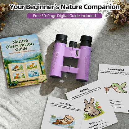 Binoculars for Kids 8-12, 10x25 Kids Binoculars for Nature Exploration, HD Childrens Binocular for Bird Watching, Hiking, Camping, Outdoor Adventure - Purple