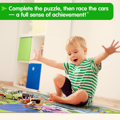 Jumbo Floor Puzzle for Kids Ages 3-5, Giant City Race Tracks Jigsaw Puzzles for Toddler 2-4 (60pcs 35.4x23.4 Inch Extra-Thick Cardboard), Educational Preschool Toy for 4-6 Year Old