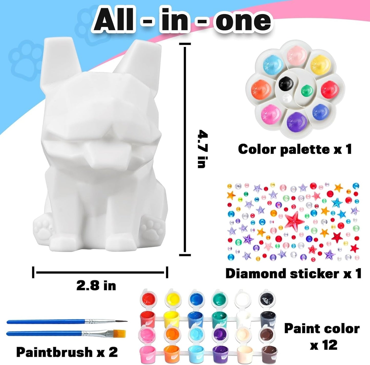 FUNZBO 4.3in Paint Your Own Dinosaur Lamp Kit - Arts and Crafts Supplies Painting for Kids Teens, DIY Night Light Dinosaur Toy for Boy Girl 3 4 5 6 7 8 9 10 11 12 Birthday Gift