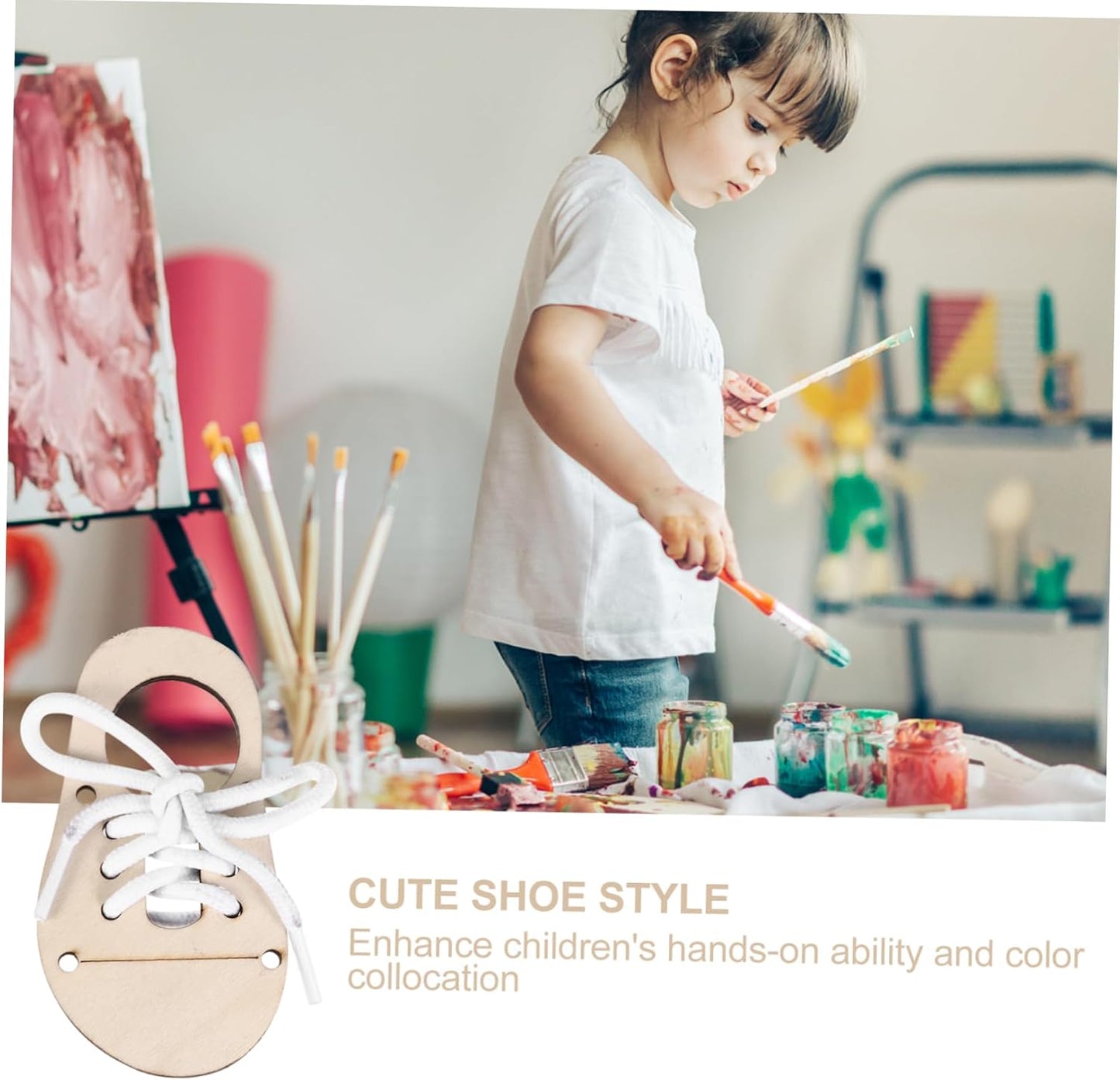 Gadpiparty 5sets DIY Graffiti Boys and Girls Toy Practice Shoe Lacing Wood Chips Unfinished Craft Wood Pendant Pendant Ornament Boys and Toys Decoration
