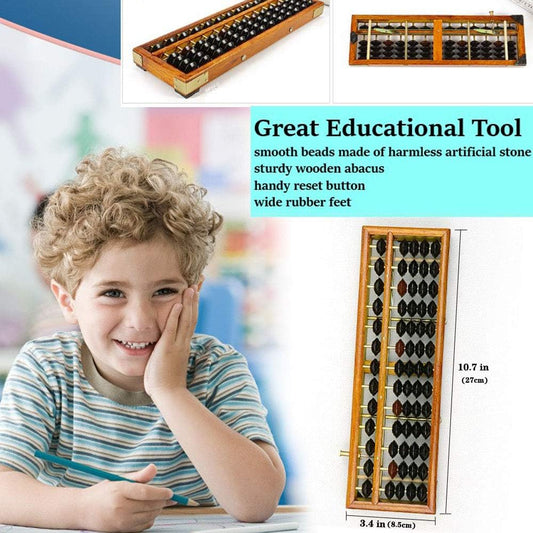 Vintage Style Wooden Abacus Soroban 13 Column(10.7 in) Math Professional Abacus for Adults Kids with Guide Handbook and Reset Button, Anti-Skid Rubber Feet