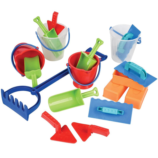18-Piece Deluxe Sand & Water Play Set – Buckets, Scoops, Spades, Rake & Molds for Sensory Play, STEM Learning & Outdoor or Classroom Use