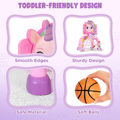 Liberry Toddler Basketball Hoop & Soccer Goal for 1 2 3 Year Old Girls Boys, Kids Sports Toy with Lights Sounds Music, Interactive Christmas Birthday Gift for Baby, Pink