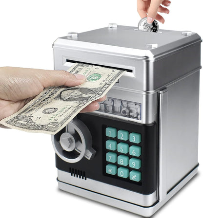 Mini ATM Piggy Bank ATM Machine Best Gift for Kids,Electronic Code Piggy Bank Money Counter Safe Box Coin Bank for Boys Girls Password Lock Case (Rose Gold)