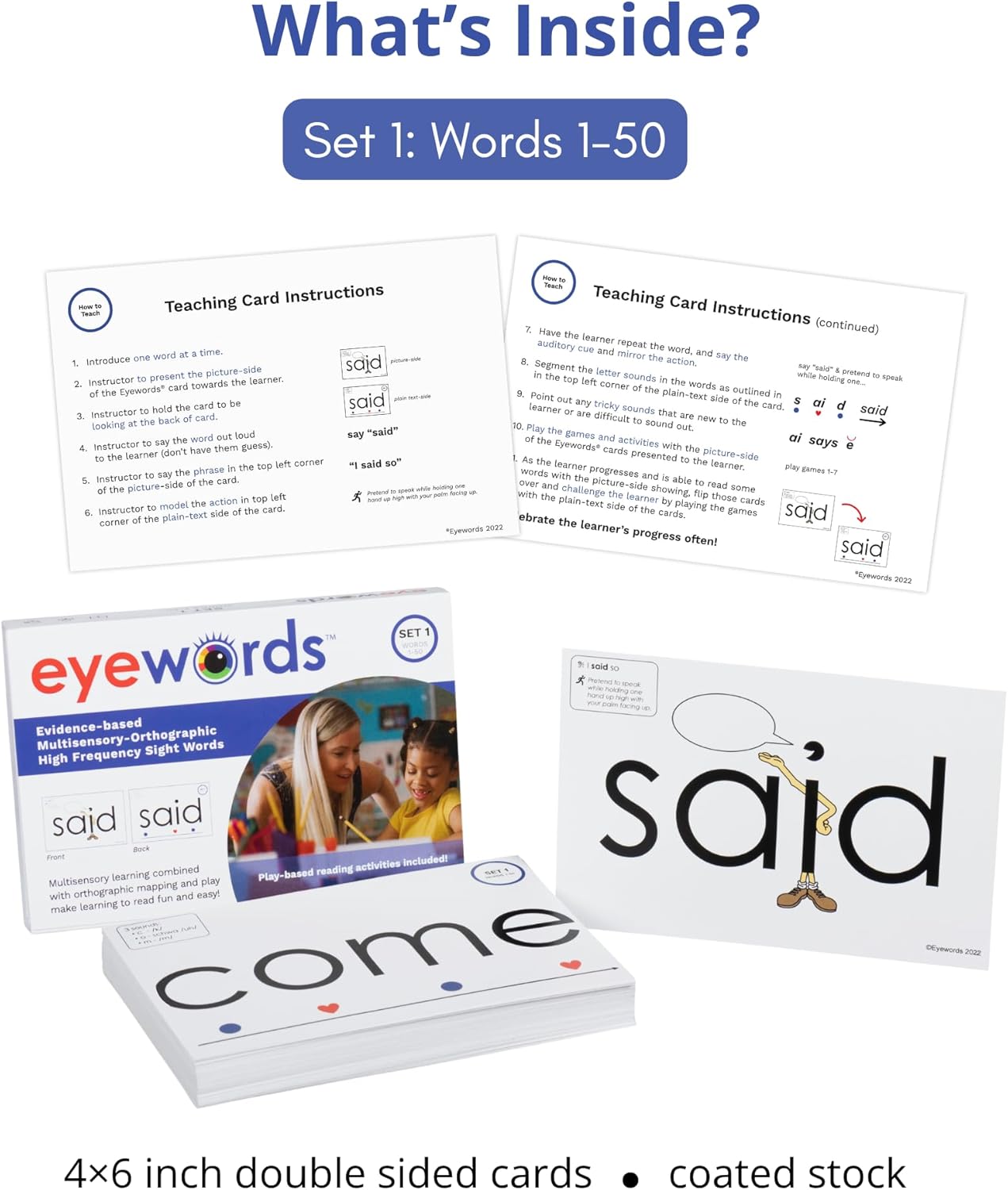 Sight Word Flash Cards with Sound Mapping & Phonics, Set 1 (High-Frequency Words 1–50) - Picture-Embedded, Multisensory Learning for Pre K - Grade 3 - Homeschool & Classroom Use - Model EW-25