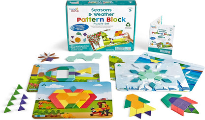 hand2mind Recycling and Conservation Pattern Block Puzzle Set, Tangram Puzzle, Geometric Shapes for Kids, Pattern Blocks Cards, Pattern Play, Toddler Battern Blocks, Kindergarten Learning Activities