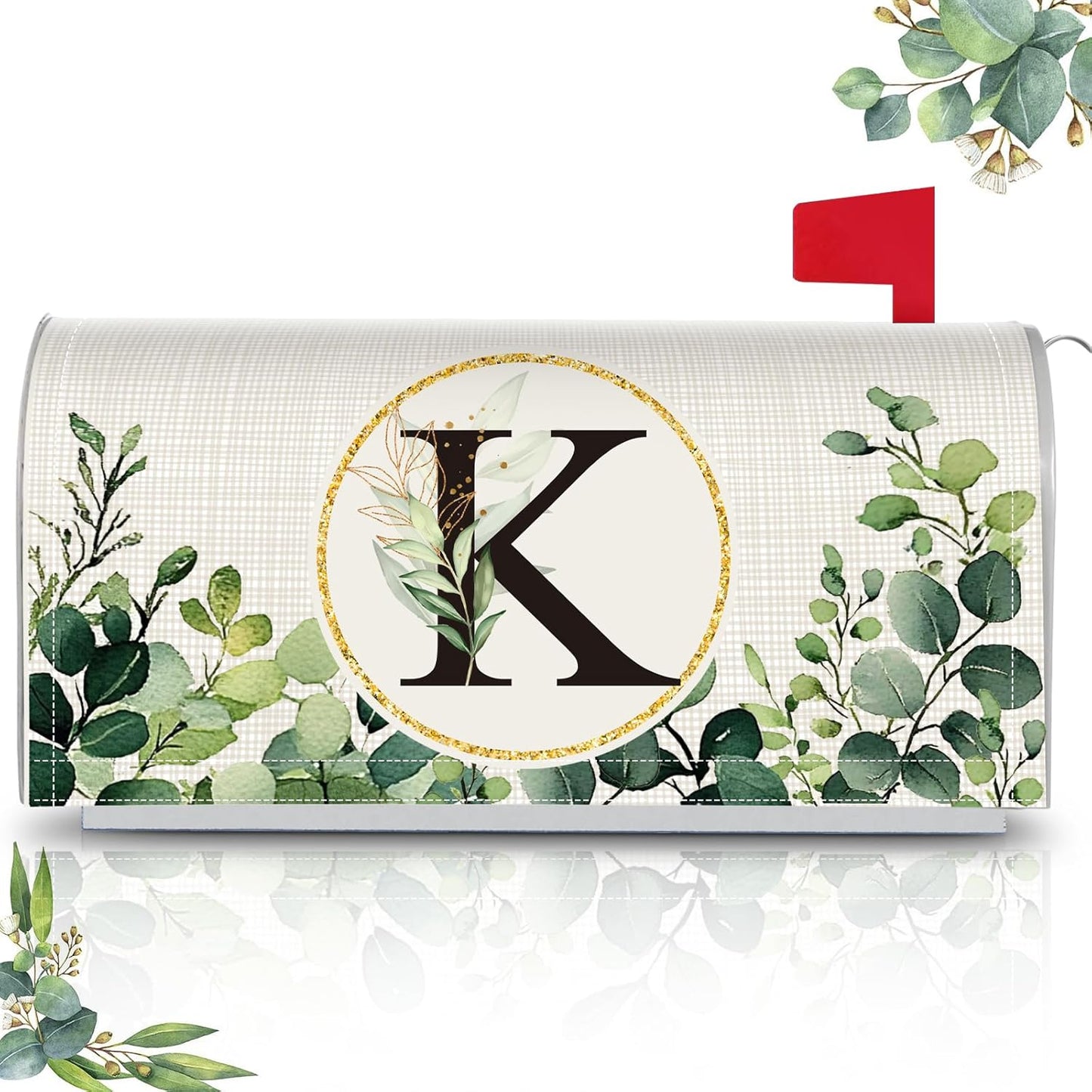 Tiamon Monogrammed L Mailbox Covers Magnetic Eucalyptus Welcome Letter Box Wrap Standard Size 21x18 Inch Spring Summer Leaves Mailbox Decor Eucalyptus Letter Numbers Decoration for Outdoor Garden Yard