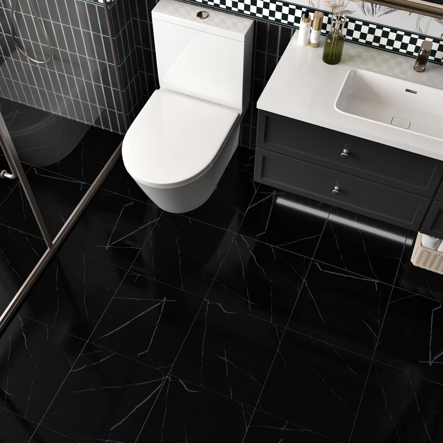 Wallercity White Marble Peel and Stick Vinyl Floor Tiles 6-Pack 12x12 Inches Self Adhesive Waterproof Flooring Planks for Bathroom Kitchen Bedrooms Stick on Floor Tiles Laminate Sheets Vinyl Flooring