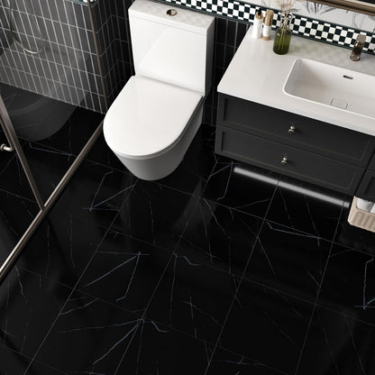 Wallercity White Marble Peel and Stick Vinyl Floor Tiles 6-Pack 12x12 Inches Self Adhesive Waterproof Flooring Planks for Bathroom Kitchen Bedrooms Stick on Floor Tiles Laminate Sheets Vinyl Flooring