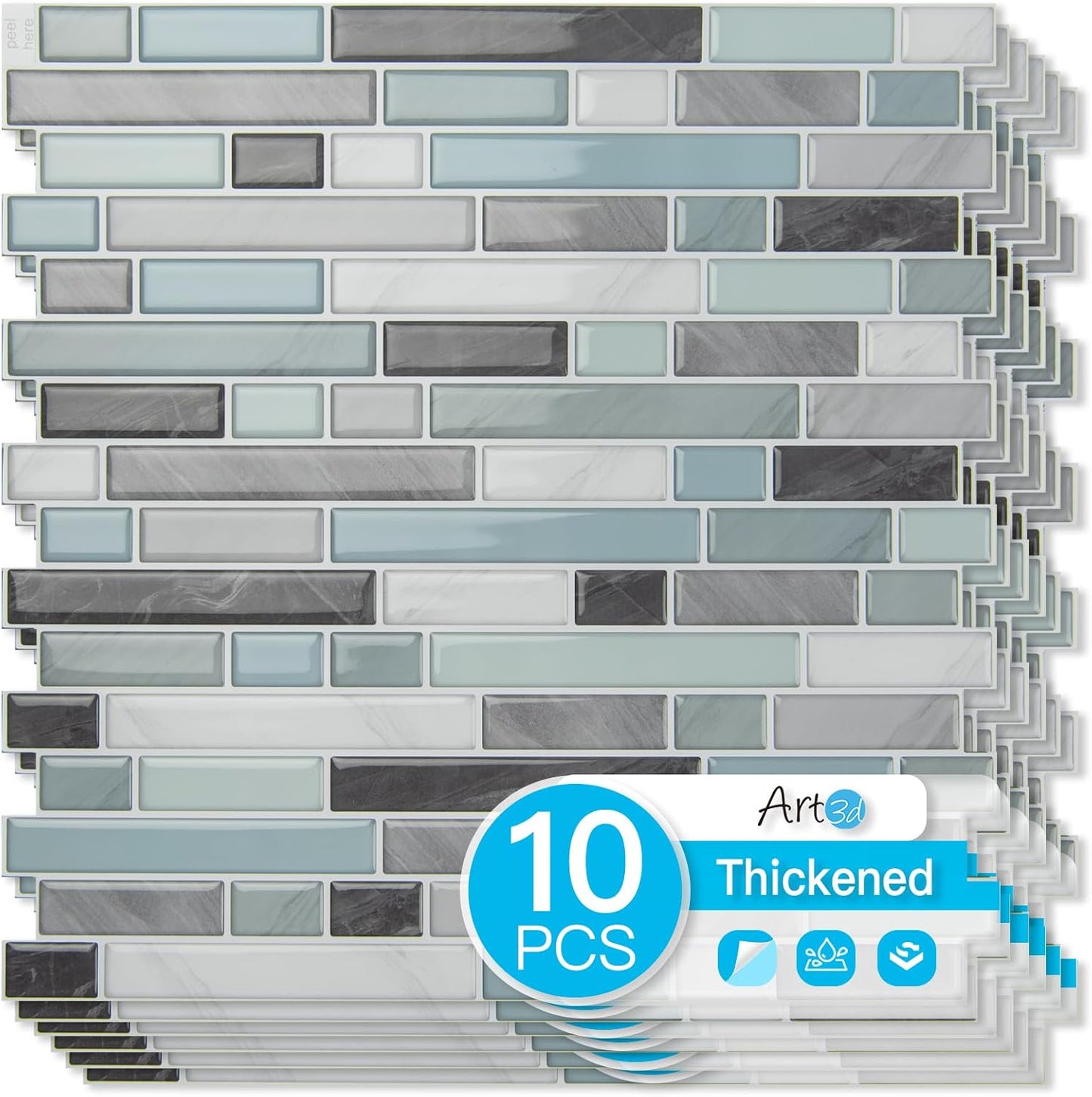 Art3d 10-Sheet Heavy-Duty Peel and Stick Backsplash, Waterproof Wall Tiles Stick on Kitchen Backsplash Living Space, Carrara Grey