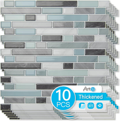 Art3d 10-Sheet Heavy-Duty Peel and Stick Backsplash, Waterproof Wall Tiles Stick on Kitchen Backsplash Living Space, Carrara Grey