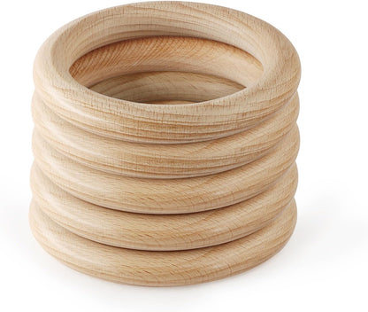FoDau770 5pcs Natural Beech Wooden Rings, Unfinished Solid Wood Rings Heavy Duty Wood Circles, Macrame Craft Circles for Party, Home Decor & DIY Making - Outer Diameter: 3 Inch