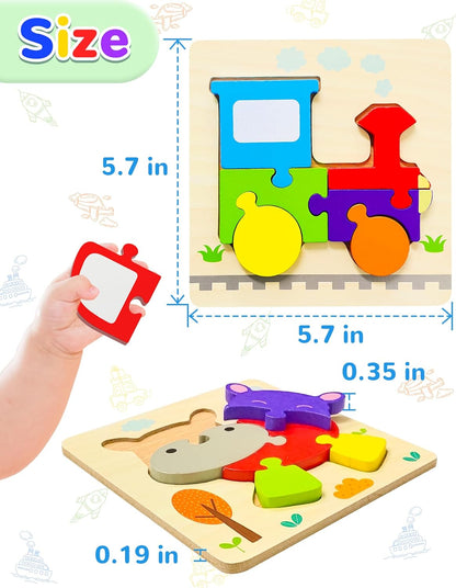 Yetonamr Wooden Toddler Puzzles Gifts Toys for 1 2 3 Years Old Boys Girls, 6 Vehicle Shape Montessori Toys Educational Blocks Kids Toys Gift Baby Learning Toy Age 1-3, 2-4