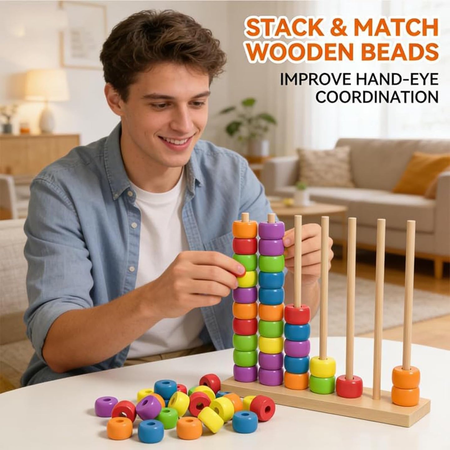 Color Pile up Challenge, Color Matching Stacking Puzzle Game, Fast Pattern Challenge Ring Stack Puzzle for 2 Players, Competitive Tabletop Brain Teaser for Family Game with Racks, Rings, Cards (Large)