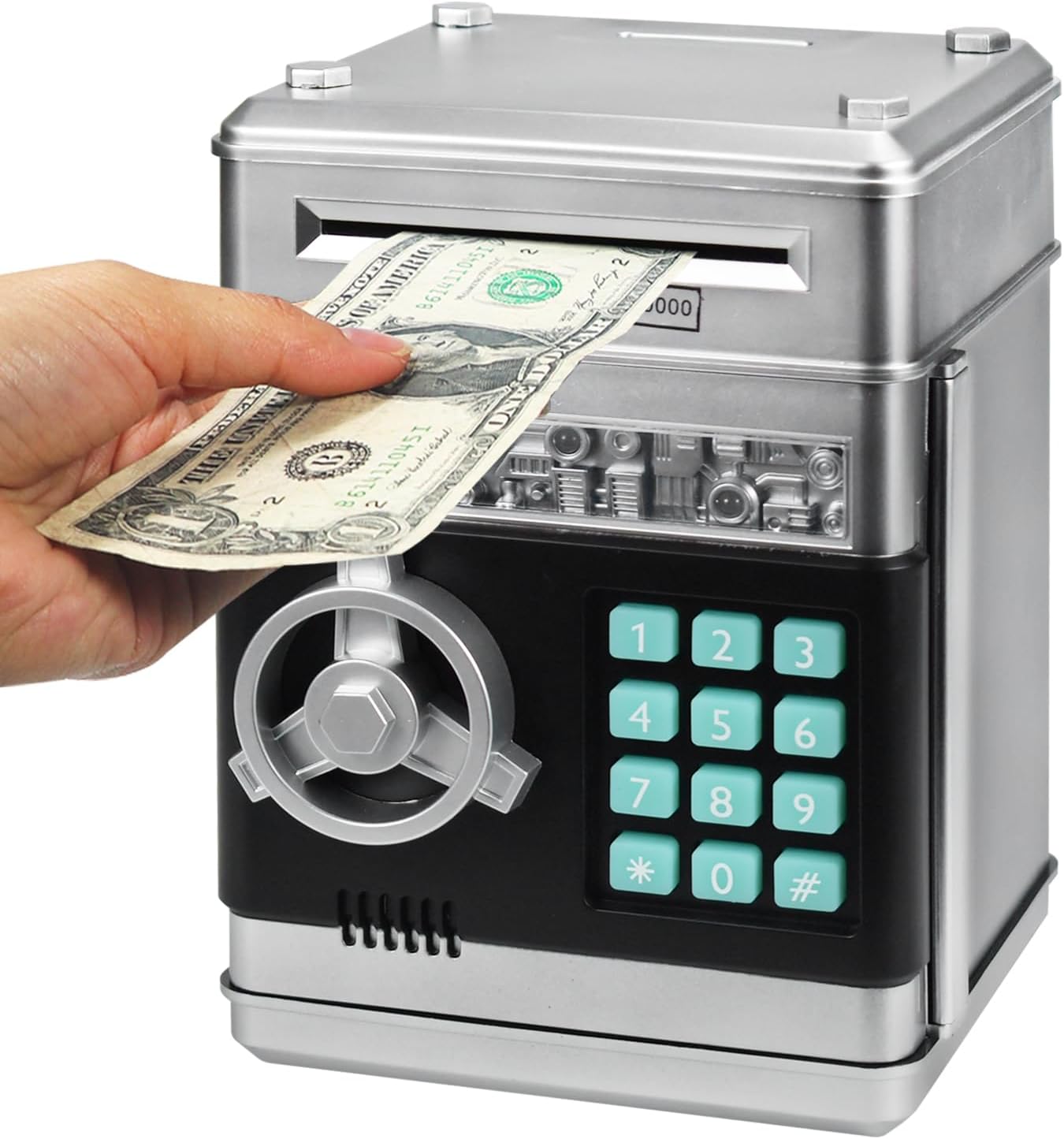 HUSAN Piggy Banks Money Banks for Kids, Electronic Password Code Money Banks ATM Banks Box Coin Bank for Children Boys and Girls (Grey Bue)