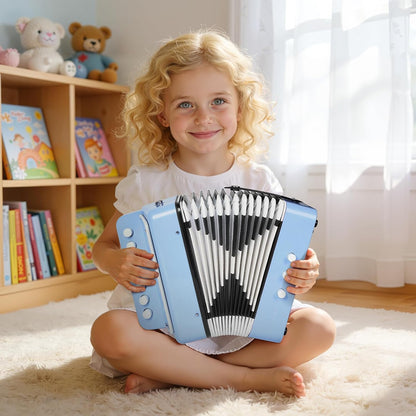 10 Keys Kids Accordion, Horse Button Accordion Toys Accordian Mini Musical Instruments Button for Child Children Kids Toddlers Beginners (Light Pink)