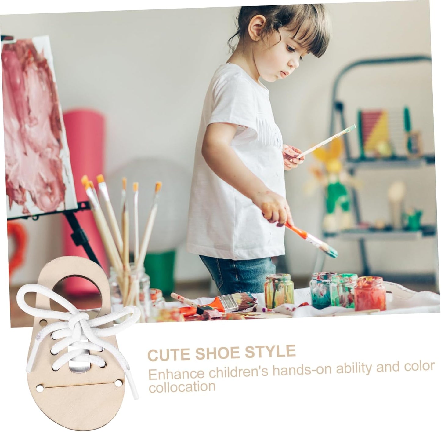 DOITOOL 5sets Blank Wood Chips Boys and Girls Graffiti Ornament Practice Shoe Lacing DIY Wood Chip Decoration for Craft Lovers