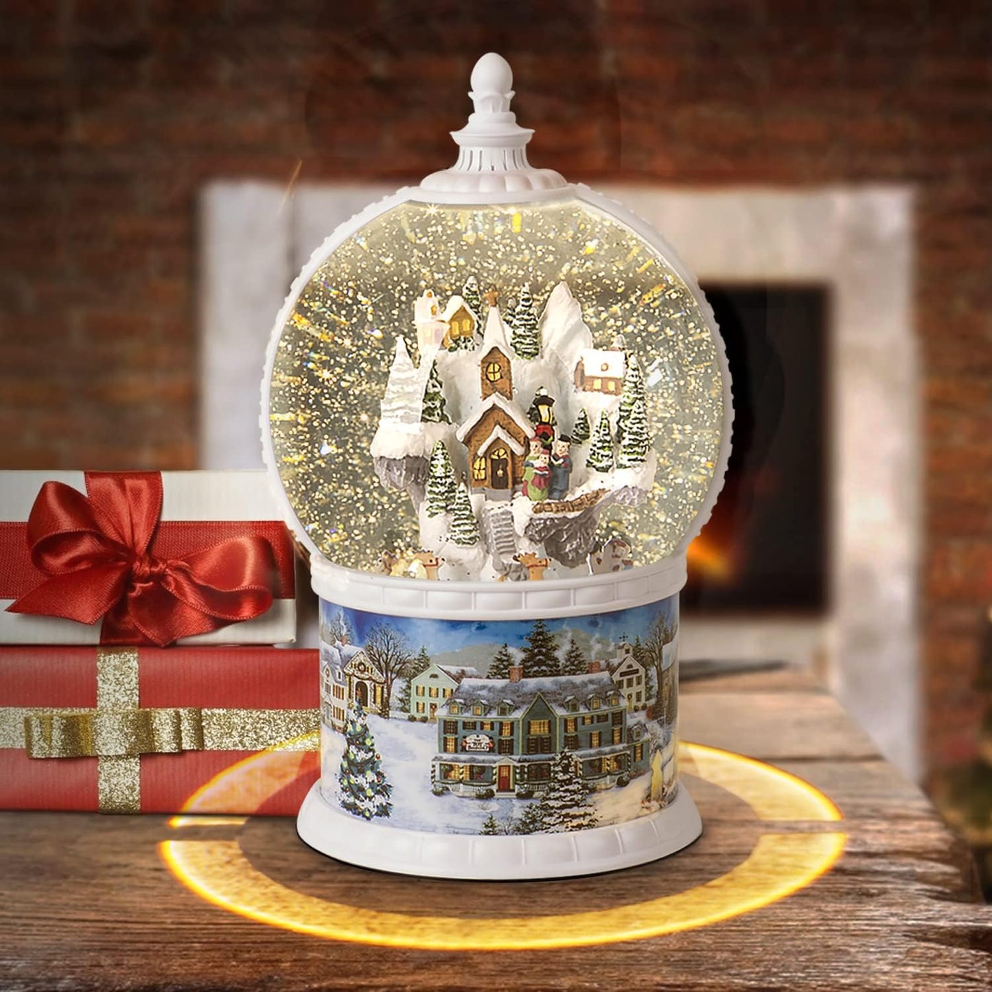Christmas Lantern Snow Globe, Lighted Musical Snowman Lantern with Swirling Glitter, 10.5'' Christmas Snowing Lantern, USB & Battery Operated with Timer, Vintage Holiday Tabletop Decor