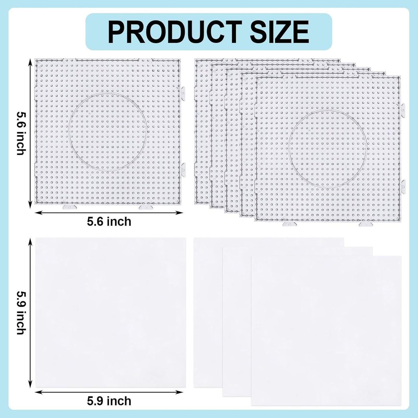Phinus 6 PCS 5mm Fuse Beads Pegboards Kits, Plastic Bead Boards with 4 PCS Ironing Paper, Large Square Clear Beads Pegboards for Kids Craft Bead, DIY Craft Bead