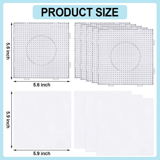 Phinus 6 PCS 5mm Fuse Beads Pegboards Kits, Plastic Bead Boards with 4 PCS Ironing Paper, Large Square Clear Beads Pegboards for Kids Craft Bead, DIY Craft Bead